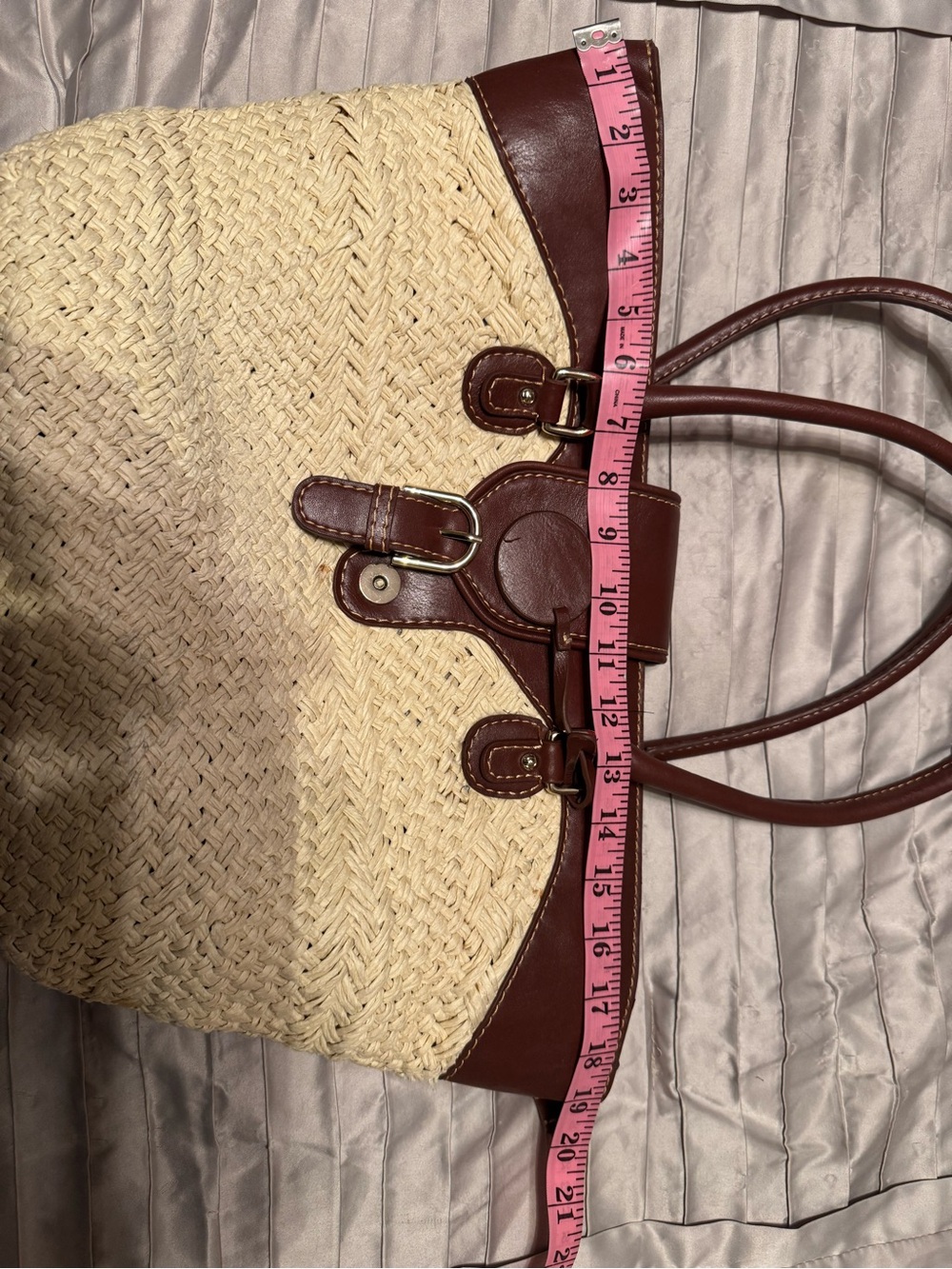 Etienne Aigner Natural Woven Wicker Tote with Brown Leather Trim - Picture 8 of 12